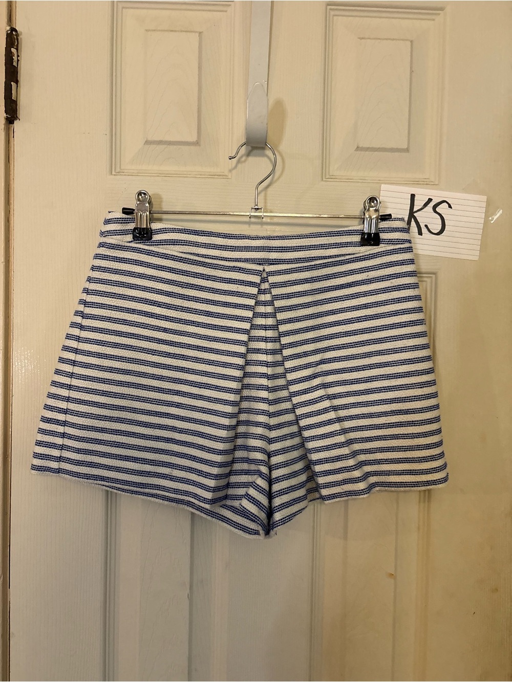 BCBGeneration Blue and White Striped High Waist Shorts